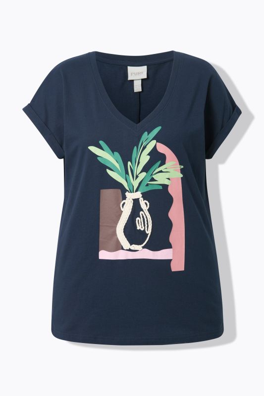 Eco Cotton Textured Vase Graphic V-Neck Tee