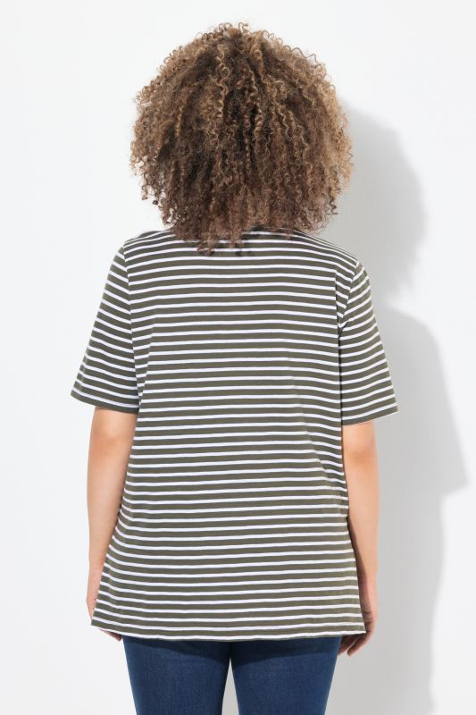 Striped Split Neck Short Sleeve Tee