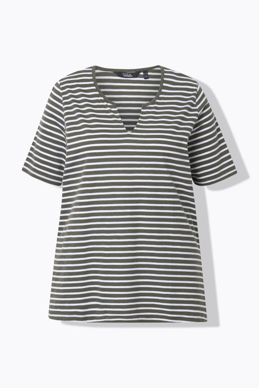 Striped Split Neck Short Sleeve Tee