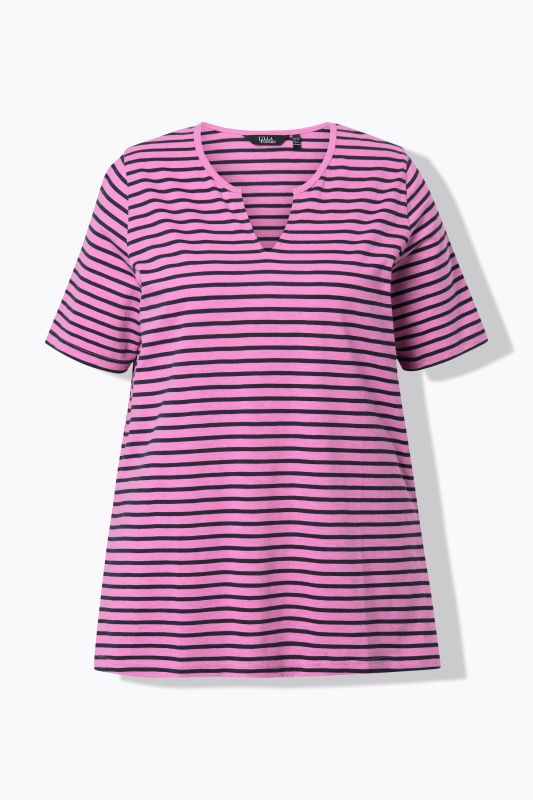 Striped Split Neck Short Sleeve Tee