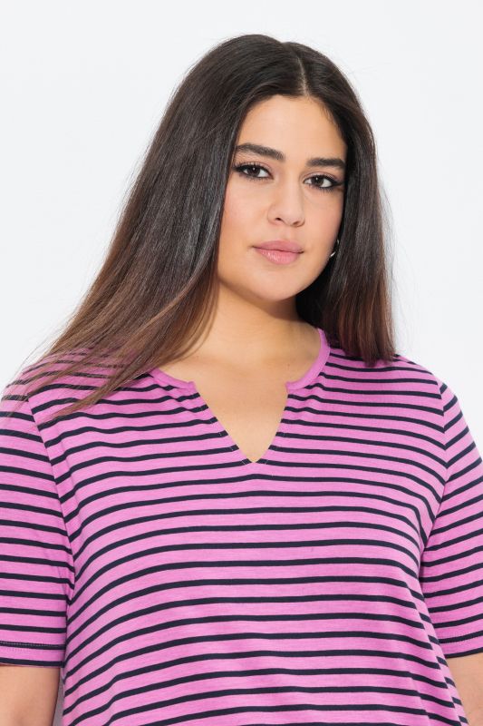 Striped Split Neck Short Sleeve Tee
