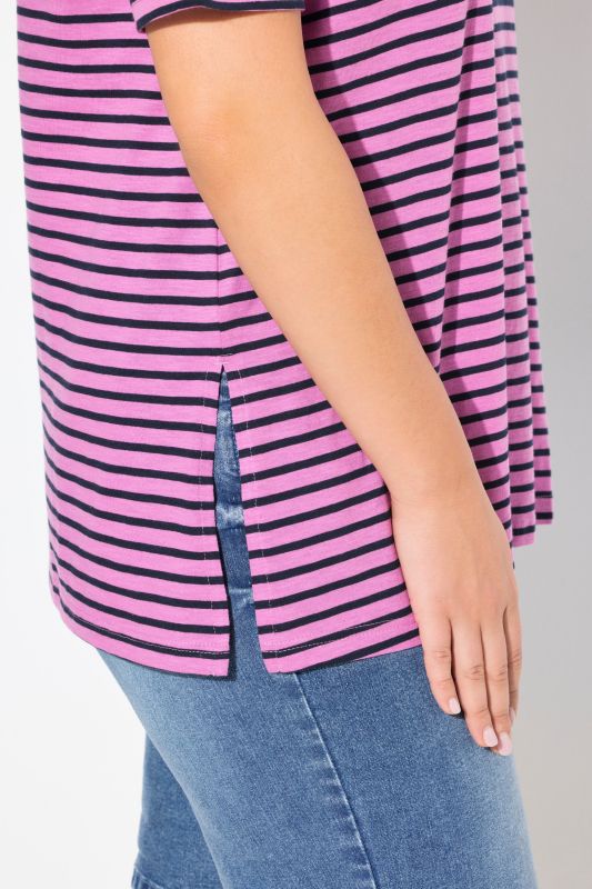 Striped Split Neck Short Sleeve Tee