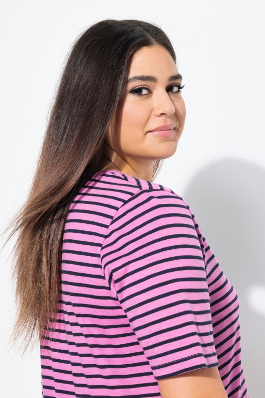 Striped Split Neck Short Sleeve Tee
