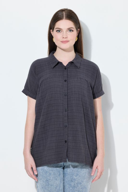 Textured Short Sleeve Shirt Blouse