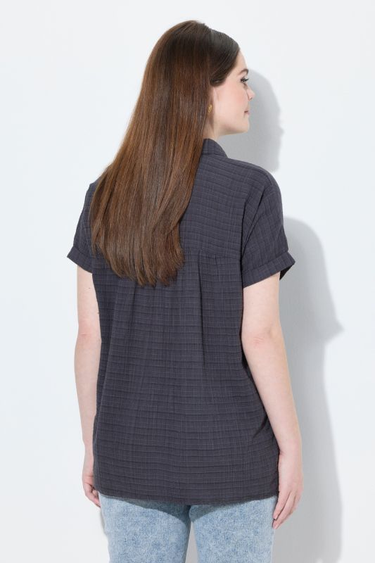 Textured Short Sleeve Shirt Blouse