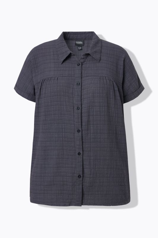 Textured Short Sleeve Shirt Blouse