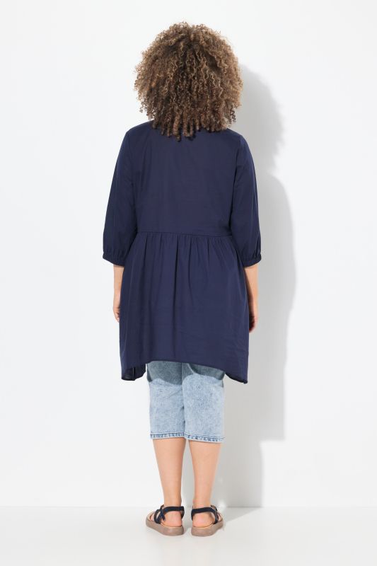Tie Front 3/4 Sleeve Pointed Hem Tunic Blouse