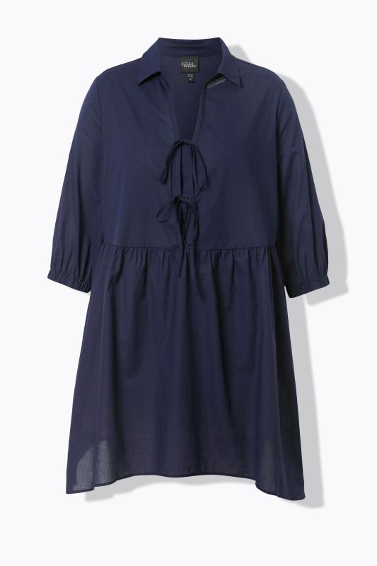 Tie Front 3/4 Sleeve Pointed Hem Tunic Blouse