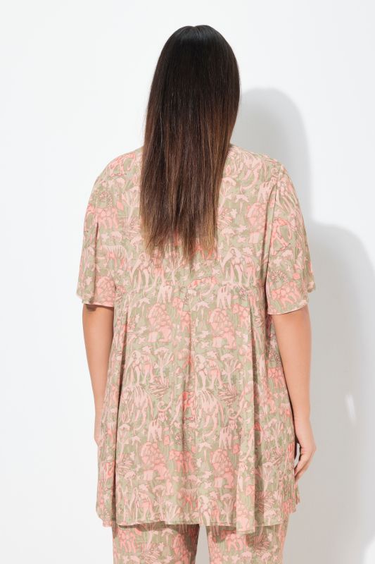Animal Print Short Sleeve Tunic Blouse