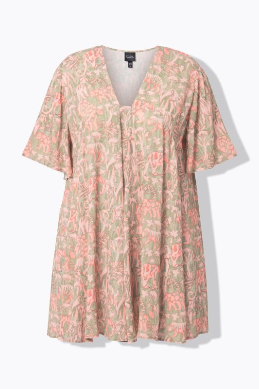 Animal Print Short Sleeve Tunic Blouse