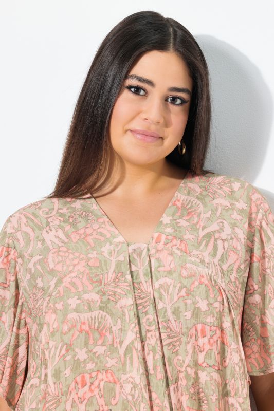 Animal Print Short Sleeve Tunic Blouse