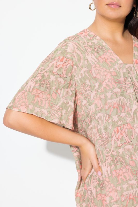 Animal Print Short Sleeve Tunic Blouse