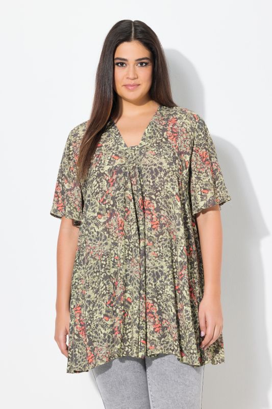 Animal Print Short Sleeve Tunic Blouse