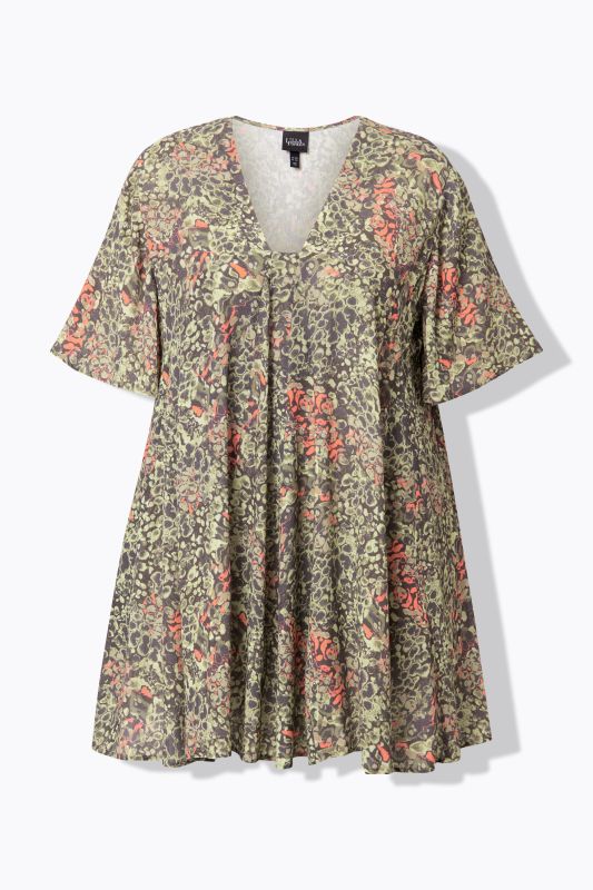 Animal Print Short Sleeve Tunic Blouse