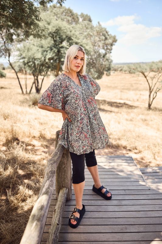 Animal Print Short Sleeve Tunic Blouse