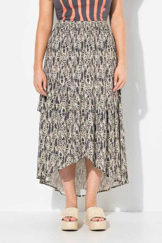 Feather Print Wrap Look Hi Low Skirt