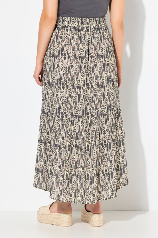 Feather Print Wrap Look Hi Low Skirt
