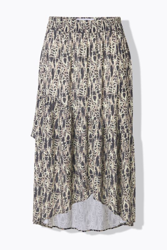 Feather Print Wrap Look Hi Low Skirt