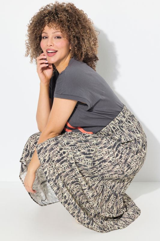 Feather Print Wrap Look Hi Low Skirt