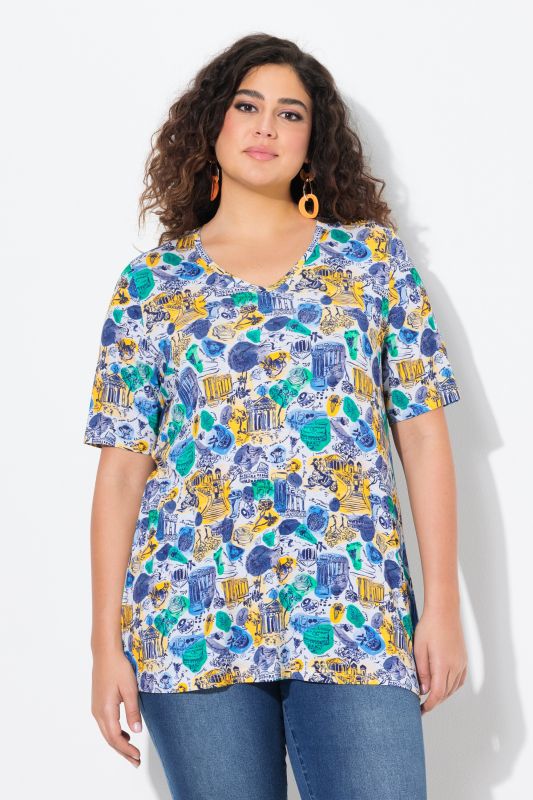 Italy Print Short Sleeve V-Neck Tee