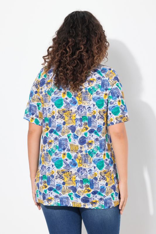 Italy Print Short Sleeve V-Neck Tee
