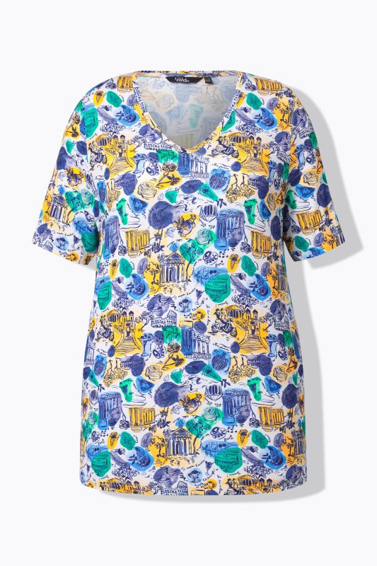 Italy Print Short Sleeve V-Neck Tee