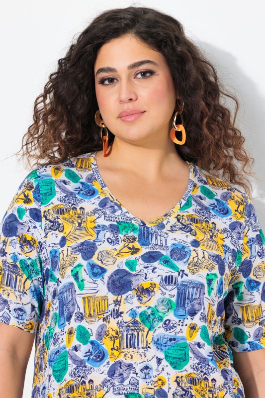 Italy Print Short Sleeve V-Neck Tee