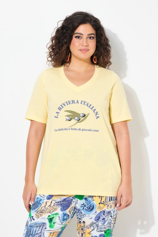 Embroidered Short Sleeve V-Neck Vacation Tee