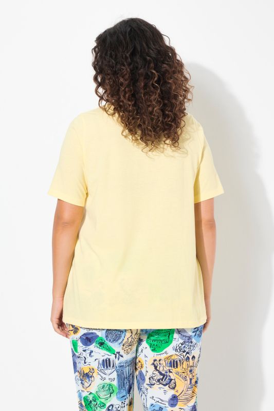 Embroidered Short Sleeve V-Neck Vacation Tee