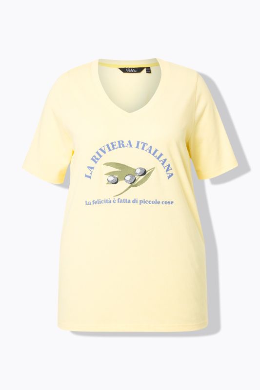 Embroidered Short Sleeve V-Neck Vacation Tee