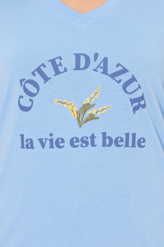 Embroidered Short Sleeve V-Neck Vacation Tee