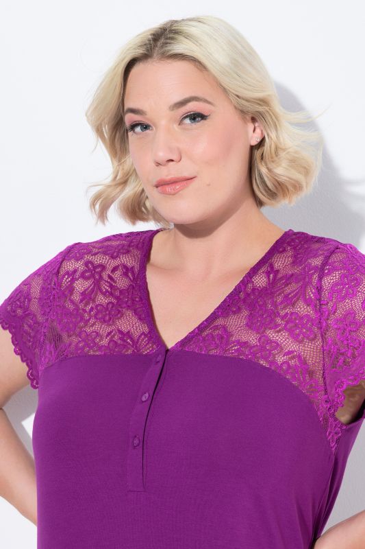 Lace Panel Cap Sleeve Nightgown