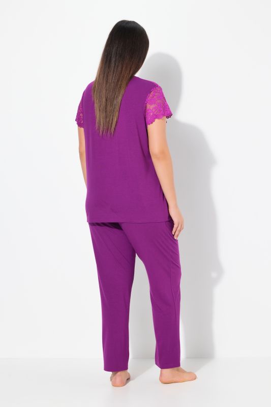 Lace Panel Two Piece Pajama Set