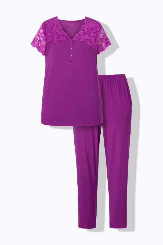 Lace Panel Two Piece Pajama Set