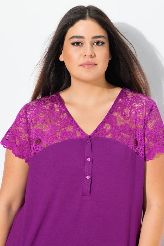 Lace Panel Two Piece Pajama Set