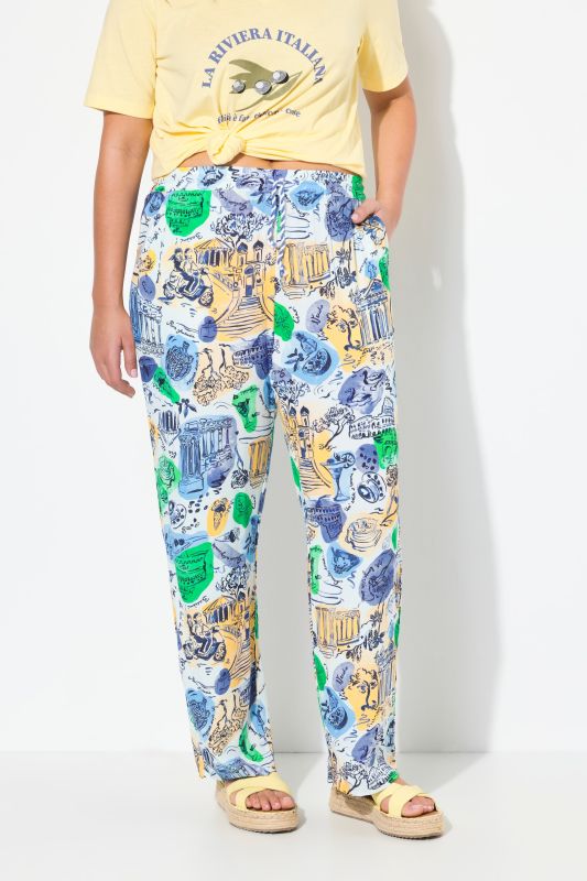 Italy Print Elastic Waist Pants