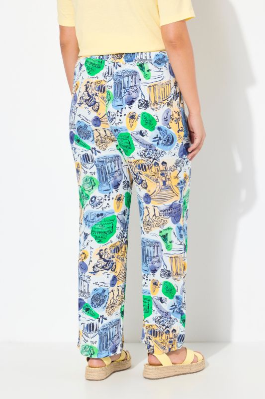 Italy Print Elastic Waist Pants