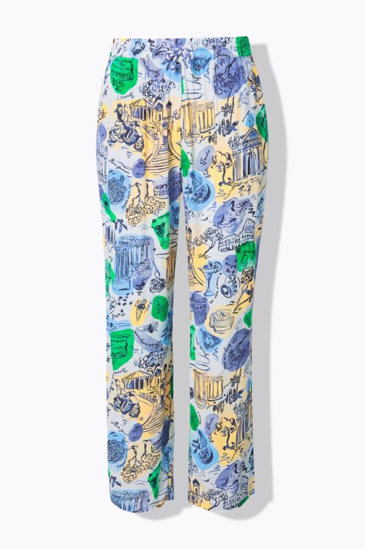 Italy Print Elastic Waist Pants