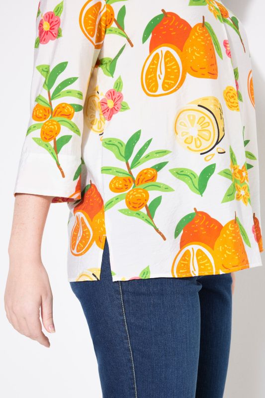 Fruit Print 3/4 Sleeve Split Neck Blouse