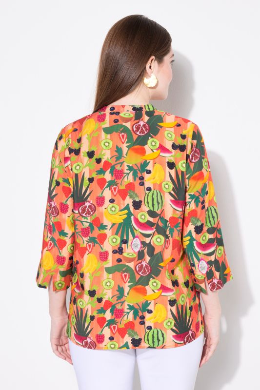 Fruit Print 3/4 Sleeve Split Neck Blouse