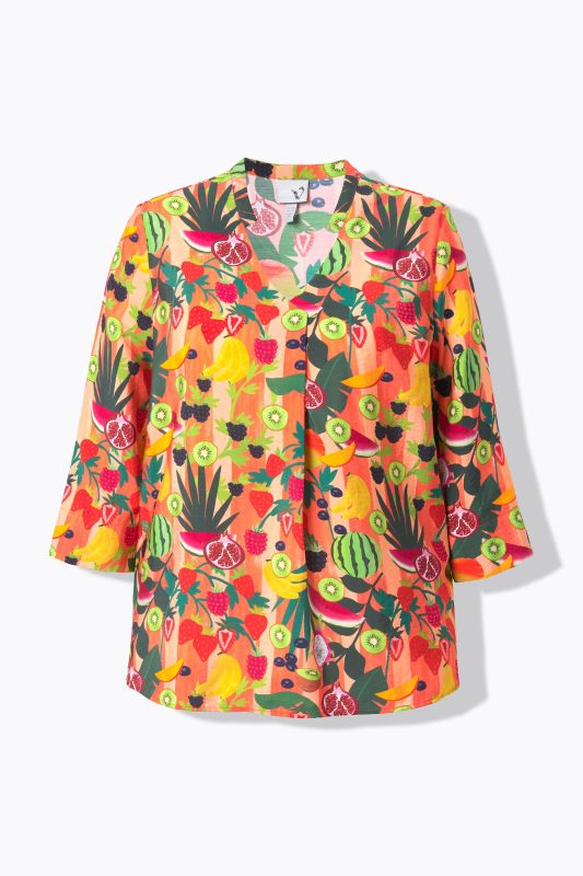Fruit Print 3/4 Sleeve Split Neck Blouse