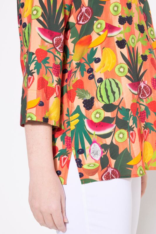 Fruit Print 3/4 Sleeve Split Neck Blouse