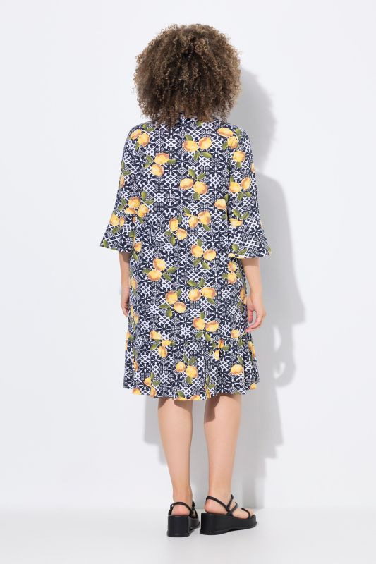 Printed Flounce Panel 3/4 Sleeve Dress
