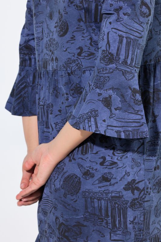 Printed Flounce Panel 3/4 Sleeve Dress