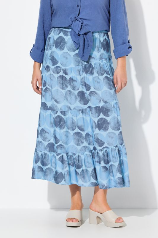 Dot Print Asymmetric Flounce Panel Elastic Waist Skirt