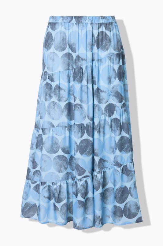 Dot Print Asymmetric Flounce Panel Elastic Waist Skirt