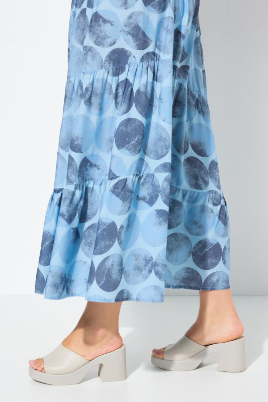 Dot Print Asymmetric Flounce Panel Elastic Waist Skirt