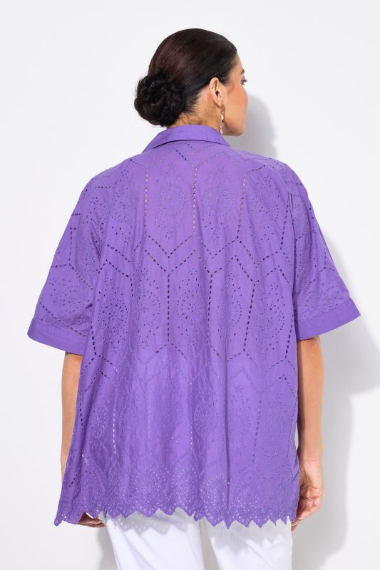 Broderie Anglaise Back Short Sleeve Blouse