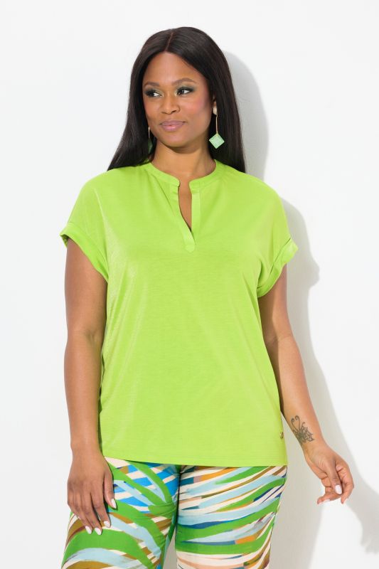 Split Neck Cap Sleeve Shimmer Tee