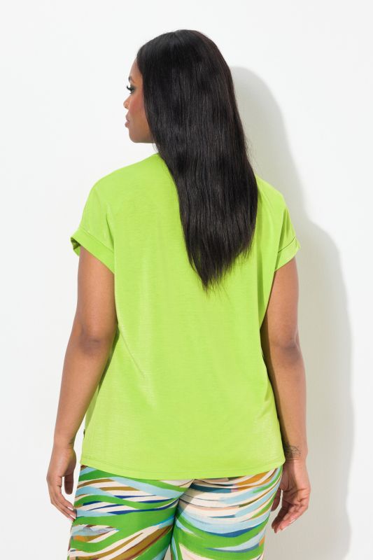Split Neck Cap Sleeve Shimmer Tee
